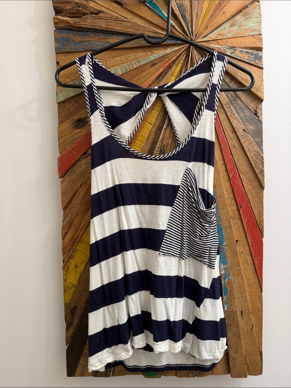 just ginger Navy and White Striped Twist-Back Tank